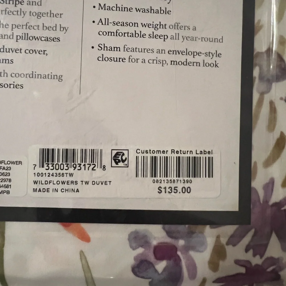 Charter Club Floral Watercolor Twin Duvet Cover in Pink, Orange and Green